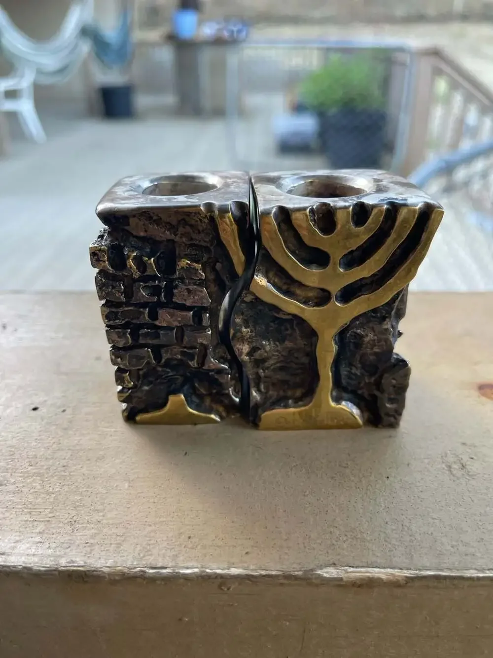 VTG pair of Avigdor Bezalel Brass Candlestick Holders Shabbat Judaica